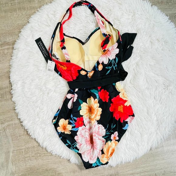 Miracle Brands Black Floral Swimsuit NWT Sz 8 - Picture 4 of 9